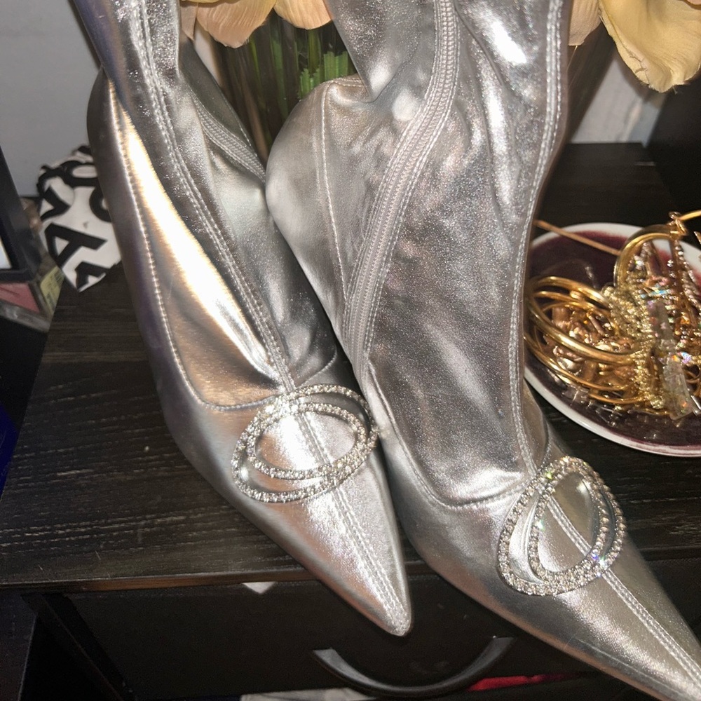 Silver Metallic Thigh-High Boots